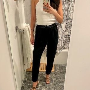 Vince high rise joggers work pants navy blue with black silk trim Sz S